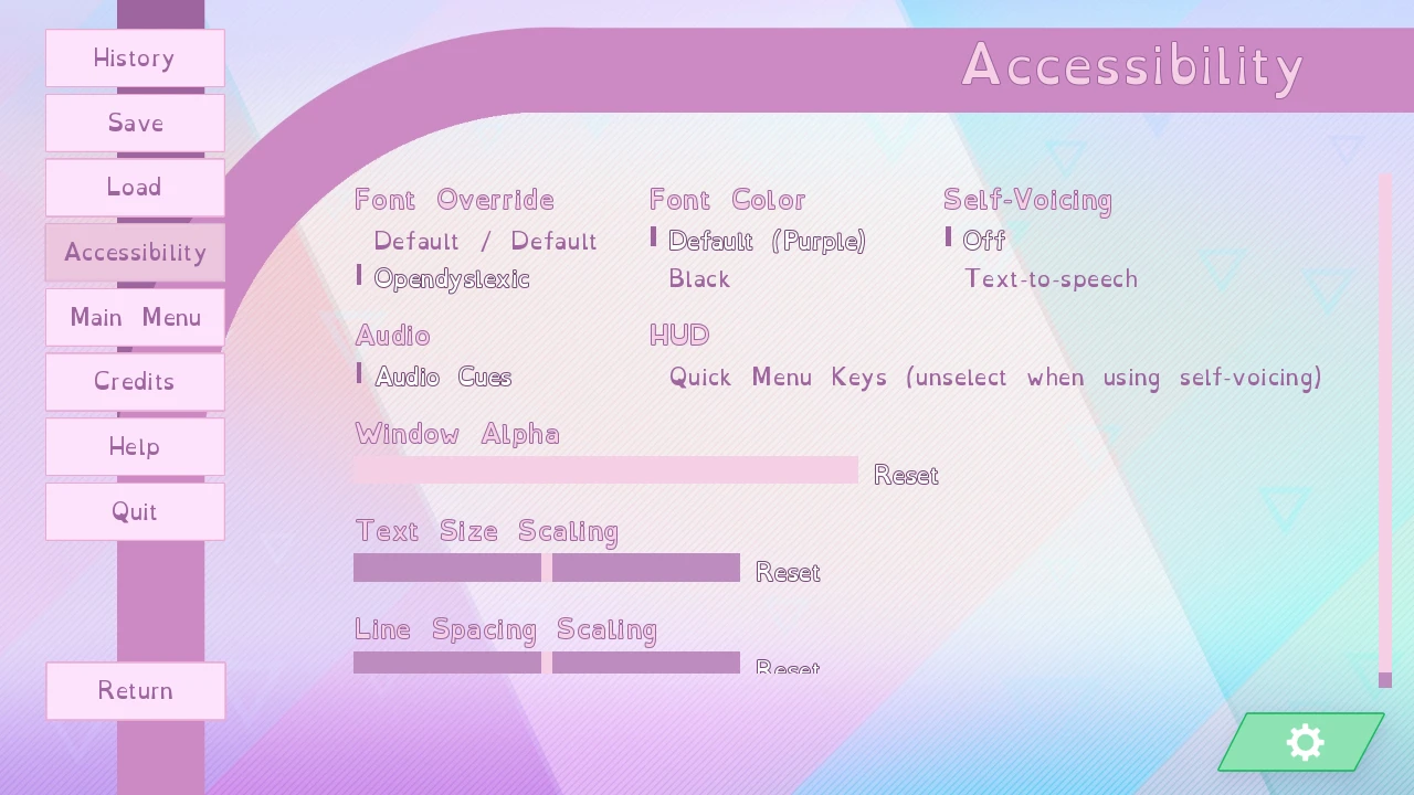 Custom Accessibility panel with Open Dyslexic font